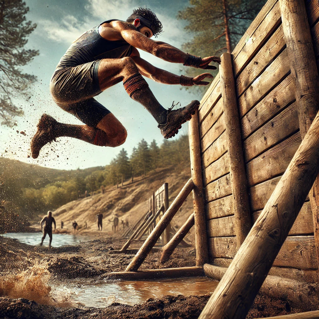 chico saltando un obstáculo de un carrera 